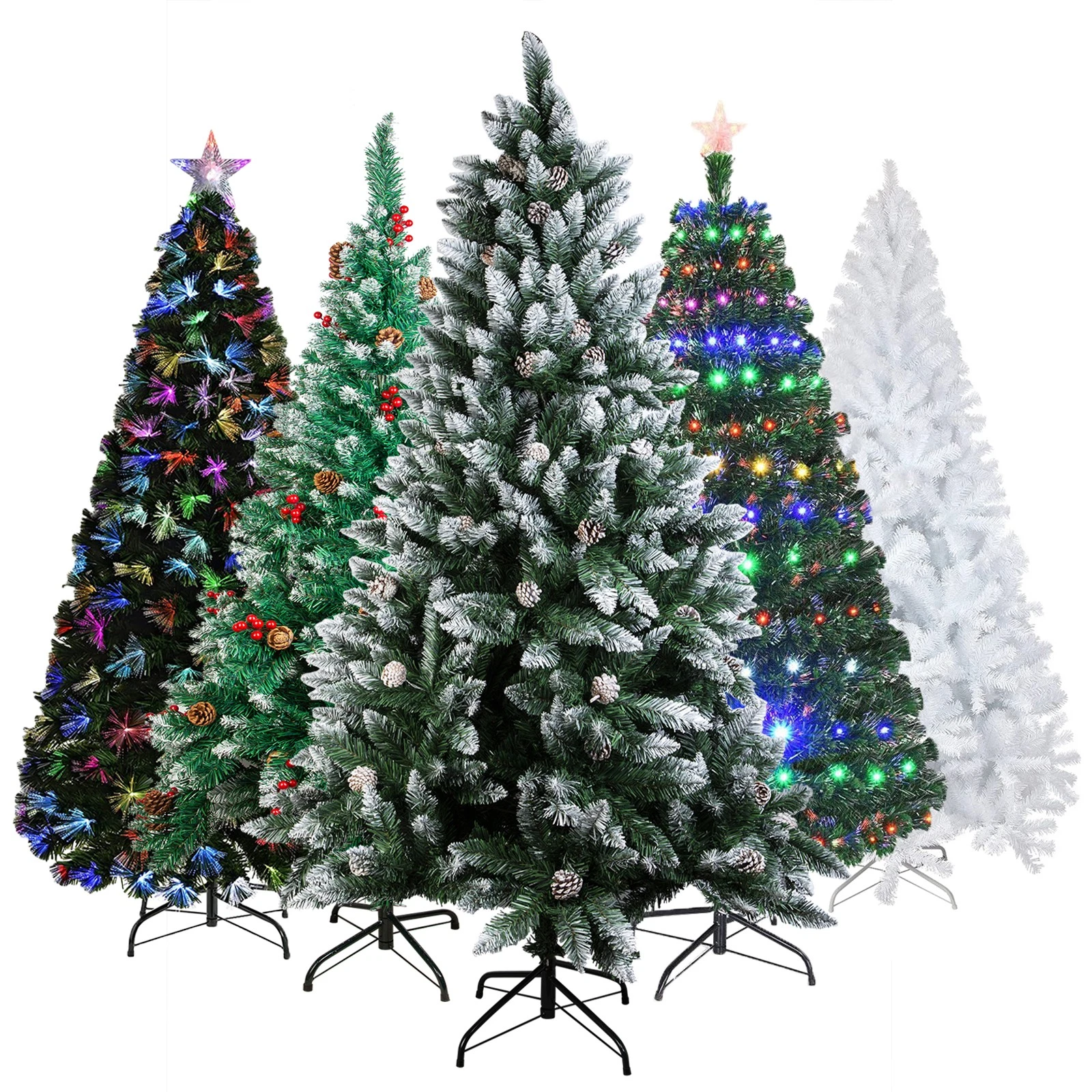 4/5/6/7FT Artificial Christmas Tree with LED Lights Stand Xmas Holiday Pre Lit
